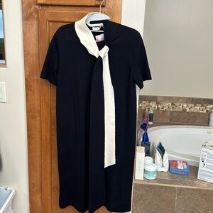 Tory Burch, short sleeve bow sweater, dress, navy, and ivory size medium